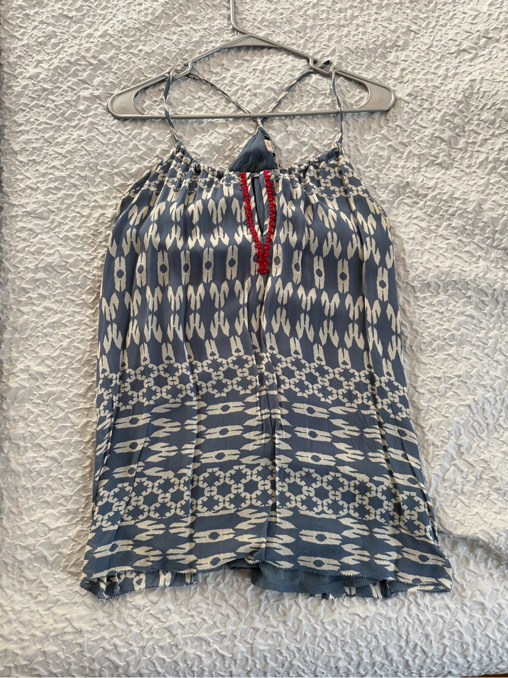 Lucky Brand Blue and Cream Printed Halter Camisole with Red Trim